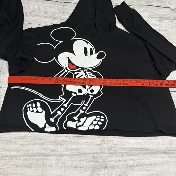 Disney Mickey Mouse Skeleton Juniors Size Large Oversized Cropped Hoodie Glows - Picture 5 of 11